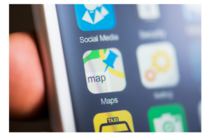 A phone screen focused on the Maps icon to indicate the need for internet and gps access